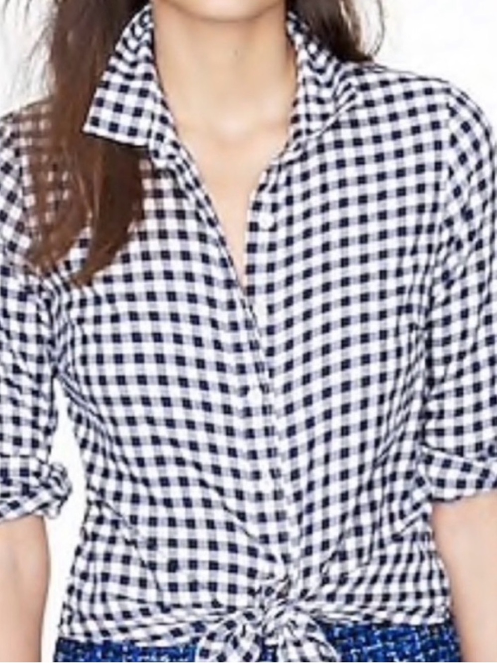 EUC J.Crew Black & White Gingham Tie-Front Button-Down Shirt 💯 Cotton